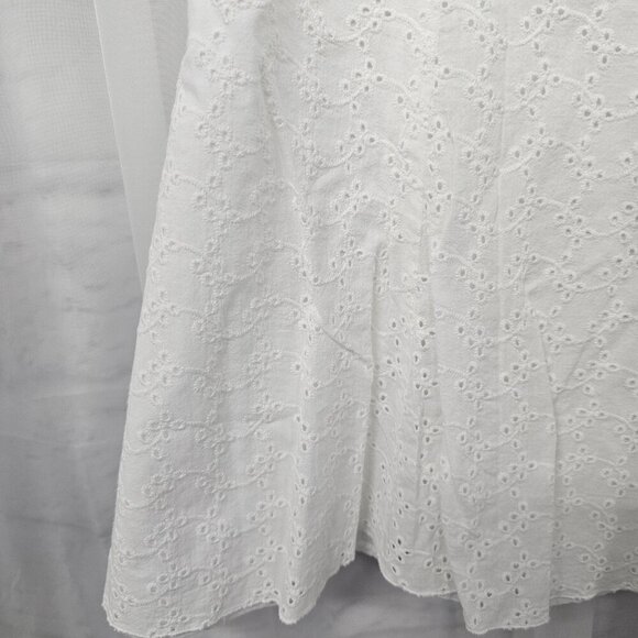 Chaps White Embroidered Floral Eyelet A-Line Skirt Boho Cottagecore 8 - Picture 3 of 10